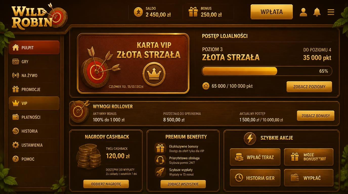 Karta VIP, pasek lojalności, nagrody, warunki rollover jasno przedstawione